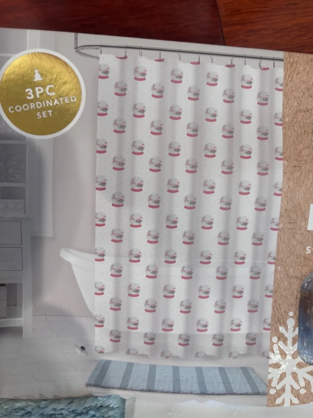 Holiday Christmas Bath Curtain and Rug Set